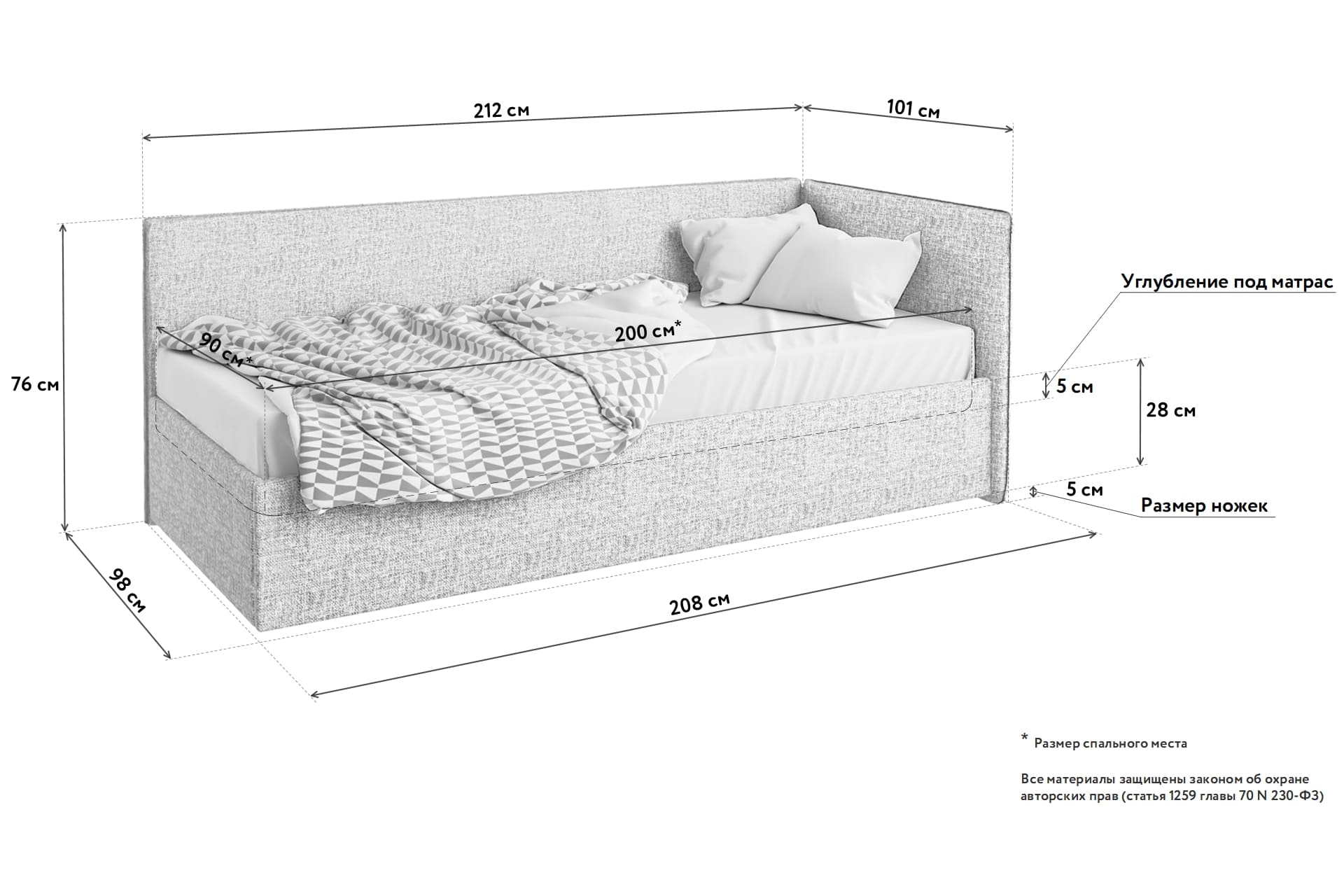 ширина 1 спальной кровати